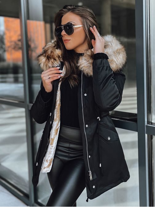 Dámská černá zimní parka se světlým kožíškem Garnet