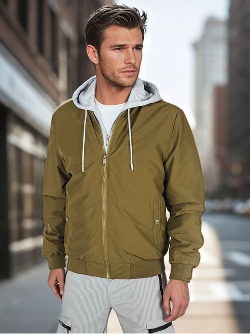 Jedinečná zelená bomber bunda s kapucí