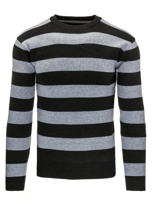 Netradiční pánský svetr s černo-šedými pásky (wx0885)