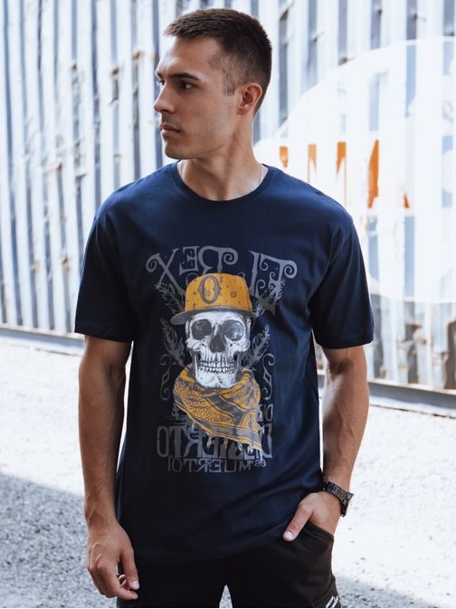 Tmavo modré tričko s výraznou zaujímavou potlačou