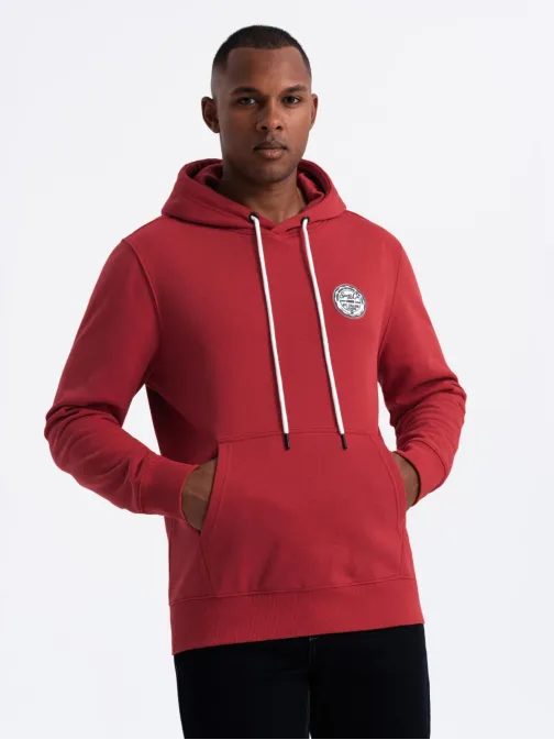 Pánská červená mikina s logem a s kapucí V1 SSNZ-0144