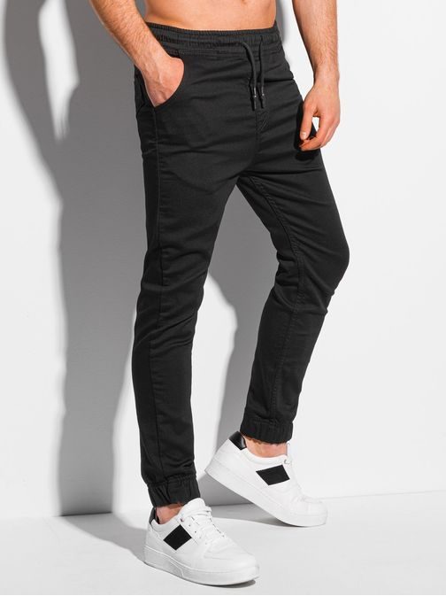 Jednoduché černé jogger kalhoty P1037