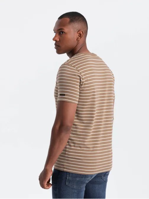 Letní tričko s krátkým rukávem hnědobílé v7 om-tsct-0183