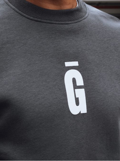 Grafitová pánská mikina bez kapuce s nápisem