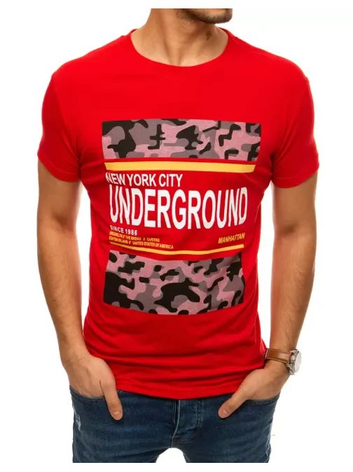 Trendové červené tričko s potiskem Underground