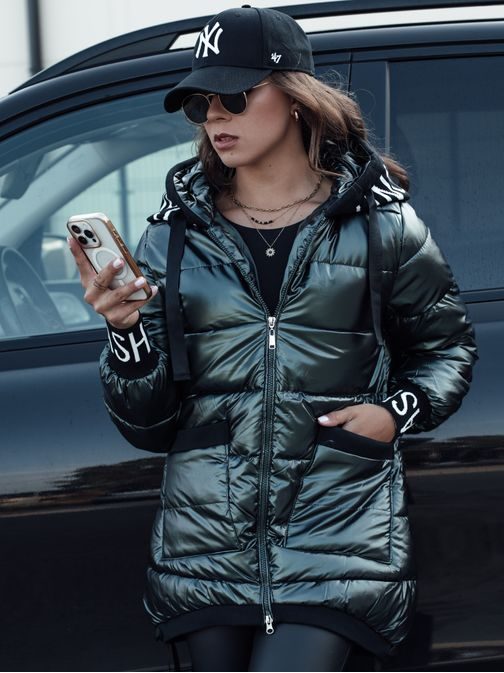 Dámská zelená prošívaná bunda s kapucí Fashion Chic