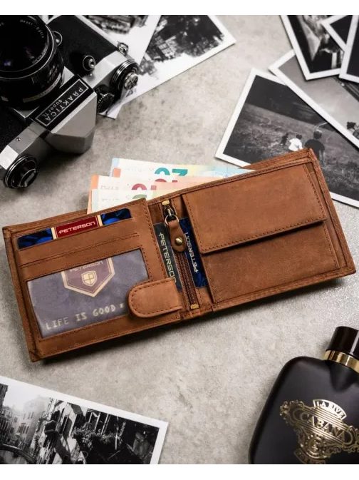 Módní světle hnědá kožená sada - peněženka a klíčenka