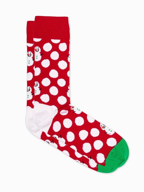 Veselé červené ponožky se sněhuláky U95
