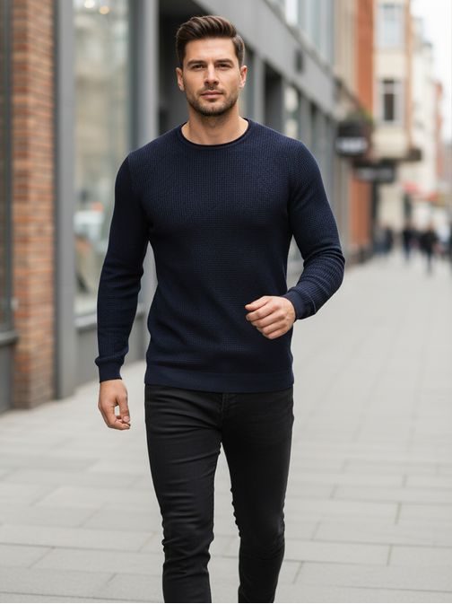 Módní pánský svetr v modré barvě