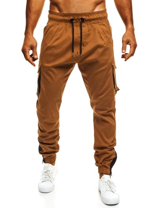 Moderní kapsáčové karamelové sportovní kalhoty ATHLETIC 705