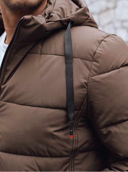 Trendy zimní bunda s kapucí v hnědé barvě