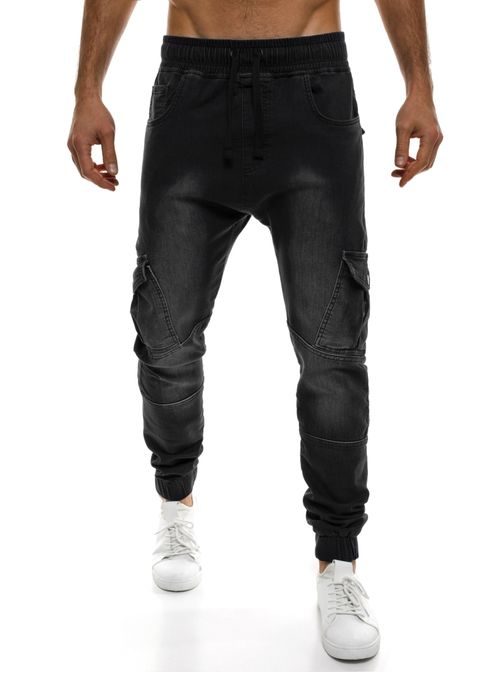 Černé moderní rifľové baggy kalhoty OTANTIK 808 JOGGERY
