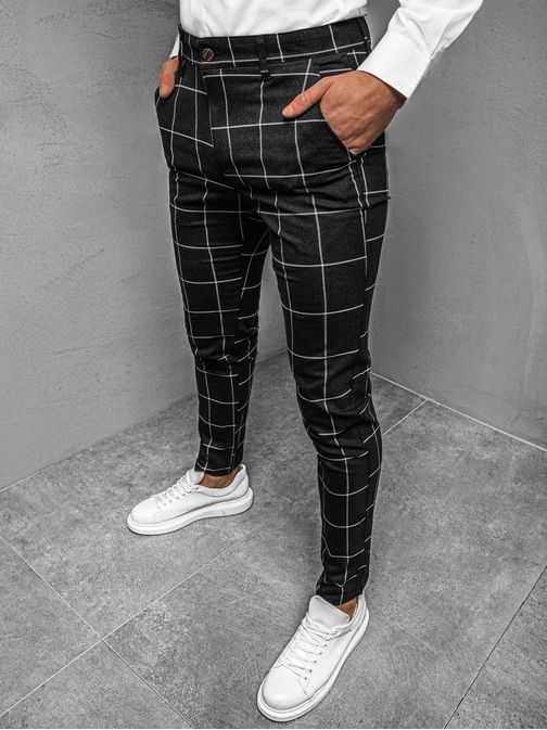 Moderní pánské černé kalhoty s kostkovaným vzorem DJ/5505