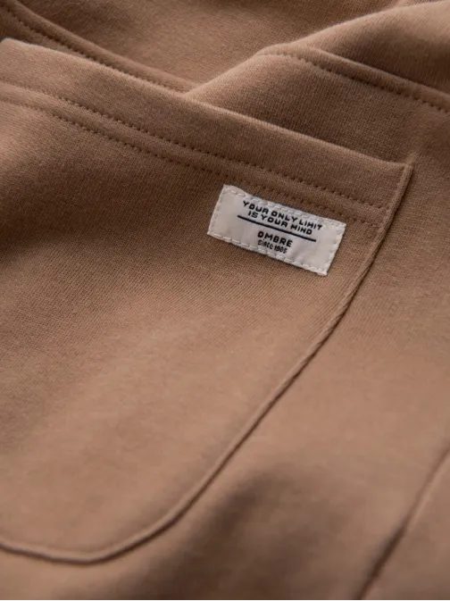 Hnědé tepláky s trendy prošíváním V2 PABS-0173
