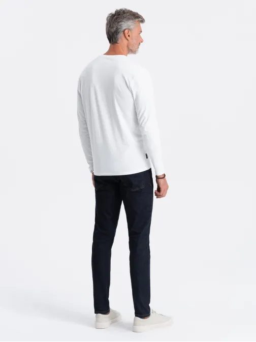 Jednoduché bavlněné tričko s dlouhým rukávem v bílé barvě v4 om-lsbl-0106