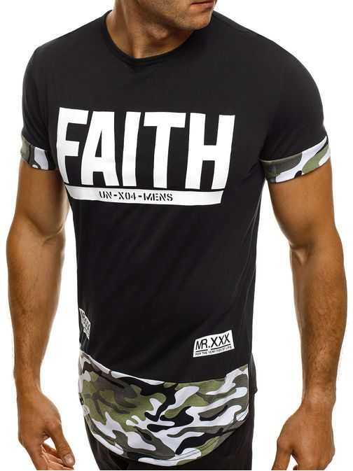FAITH černé moderní pánské tričko s maskáčem J.STYLE SS133