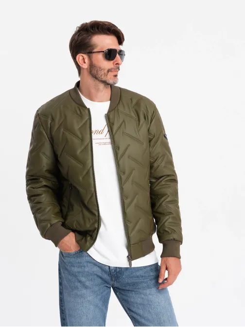 Olivová bomber bunda se vzorem V2 JALP-0196