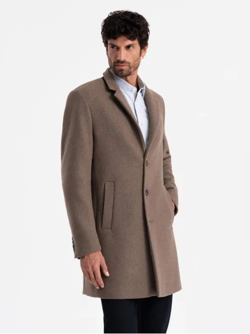 Elegantní hnědý jednořadý kabát V1 COWC-0114