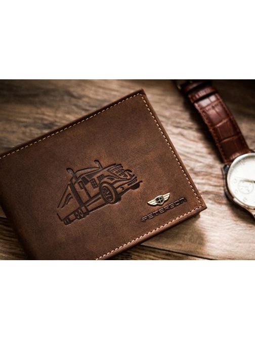 Hnědá kožená peněženka s kamiónem Peterson