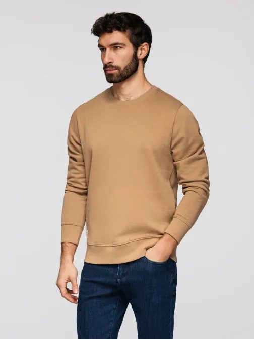 Módní hnědá mikina bez kapuce V4 SSBN-0271