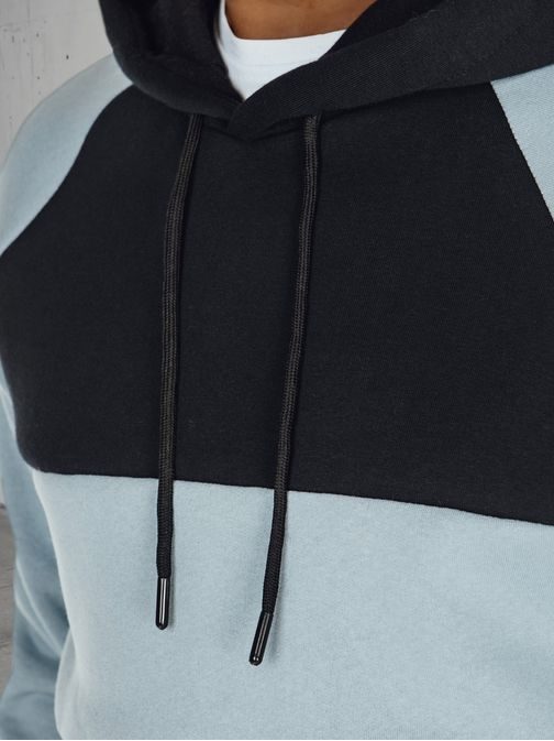 Pánská světle modrá a černá mikina s kapucí