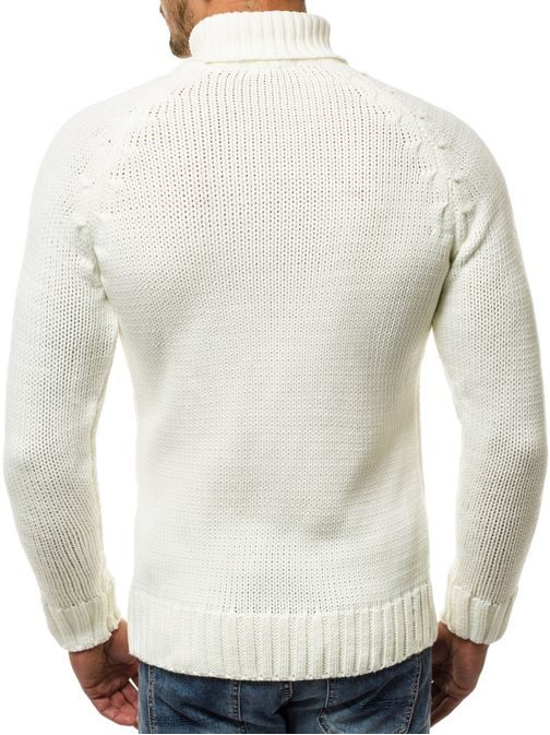 Krásný pánský bílý svetr s límcem OZONEE MAD/2805