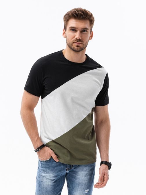 Stylové černo-olivové tričko S1627