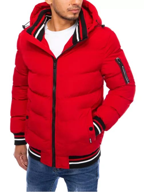 Prošívaná stylová červená zimní bunda