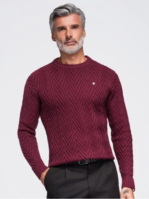 Vzorovaný vínový svetr s logem V3 SWSW-0190