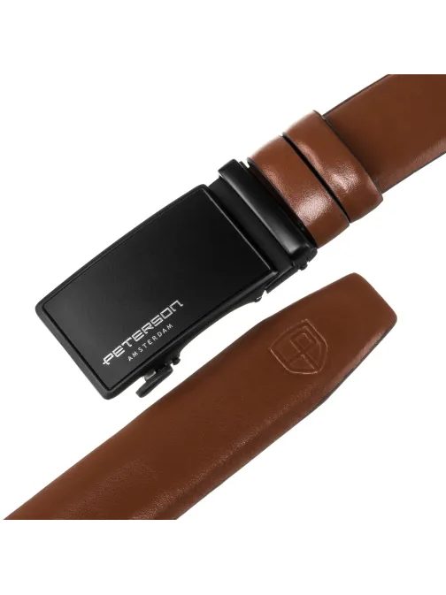 Módní hnědý kožený pánský opasek Peterson
