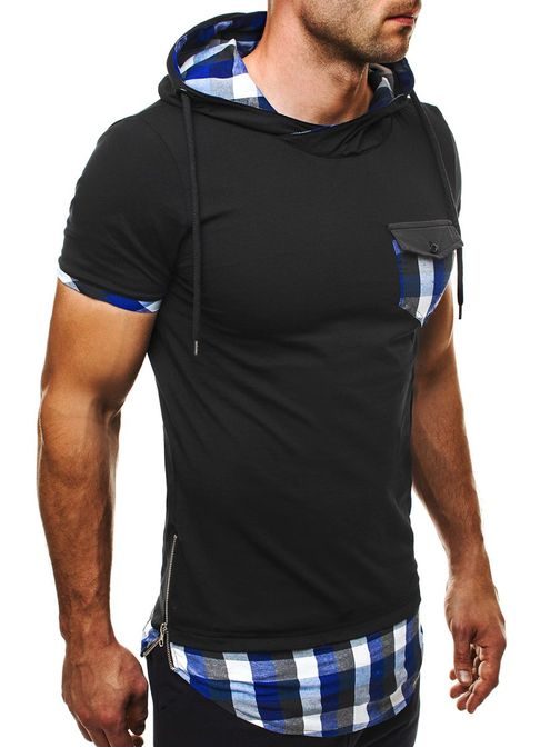 Trendy pánské černé tričko s modrým detailem ATHLETIC 479