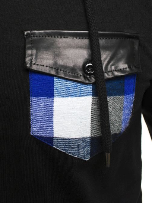 Moderní černé tričko s dlouhým rukávem a modrými kostkami ATHLETIC 0737