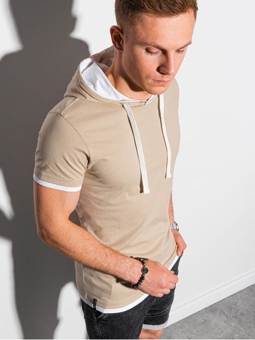 Trendové béžové tričko s kapucí S1376