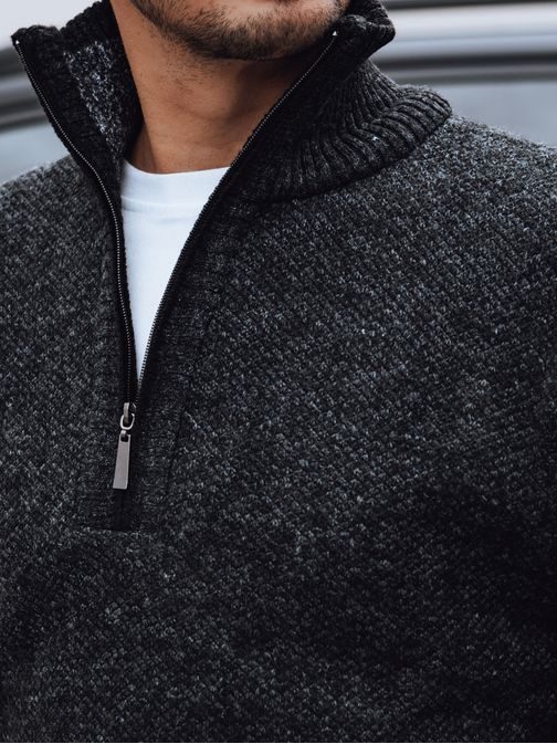 Elegantní pánský svetr v černé barvě na zip