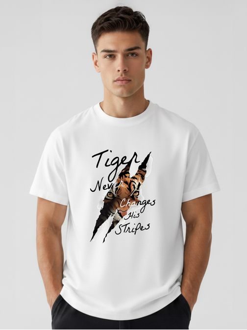 Bílé tričko oversize s potiskem tygra