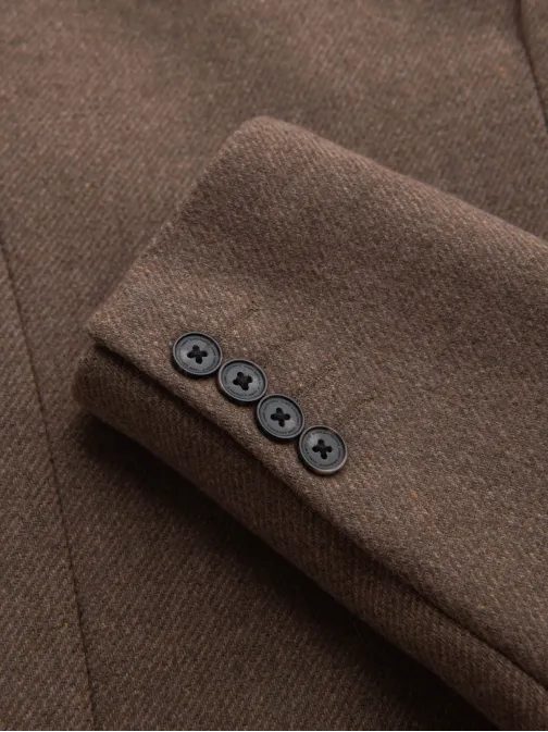 Elegantní hnědý jednořadý kabát V1 COWC-0114