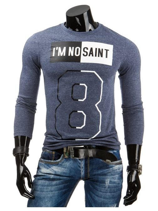 Tmavě modré moderní pánské tričko I`M NO SAINT