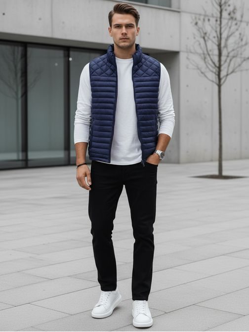 Moderní modrá pánská vesta bez kapuce