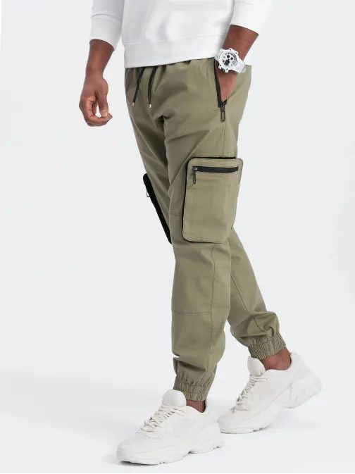 Nadčasové olivové joggery V1 PAJO-0135
