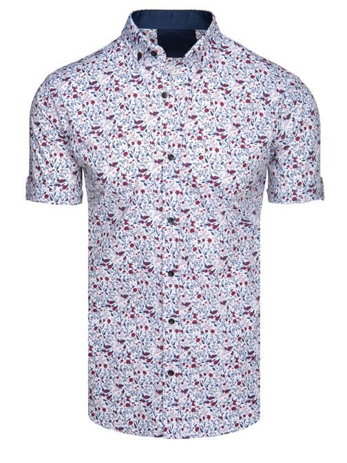 Bílá pánská košile s květinovým originálním potiskem