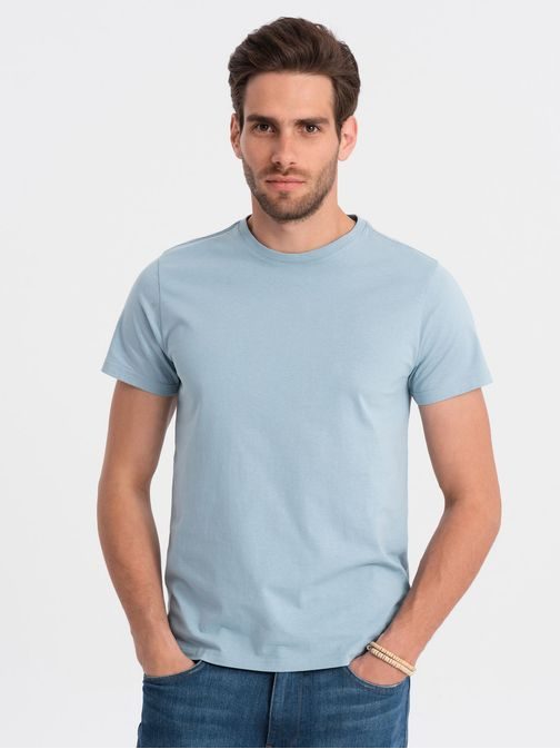 Bavlněné klasické světle modré tričko s krátkým rukávem V12 TSBS-0146