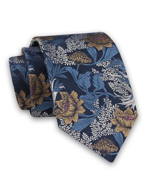 Tmavě modrá kravata s květy
