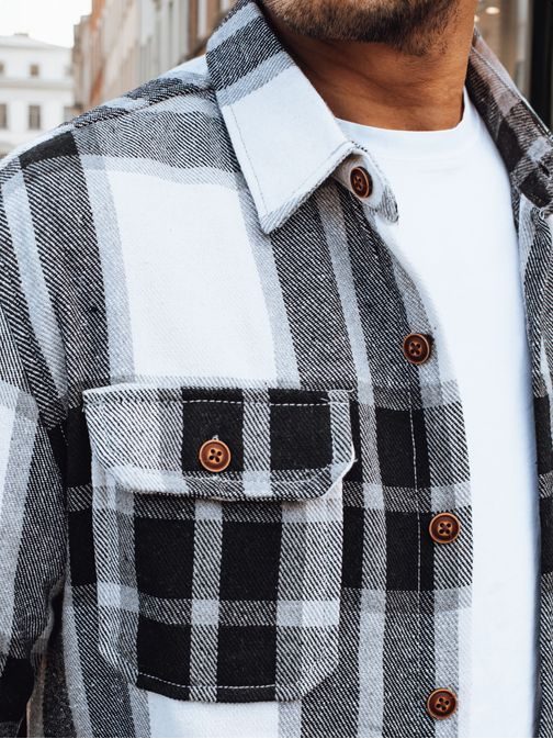 Kostkovaná černobílá flanelová košile s náprsními kapsami