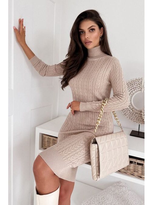 Svetrové elegantní světle hnědé šaty Dreamy