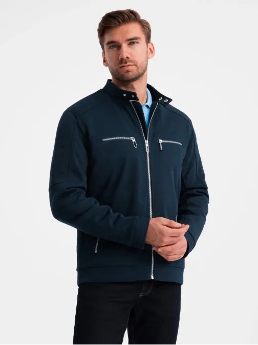 Trendy tmavě modrá motorkářská bunda V1 JALP-0157