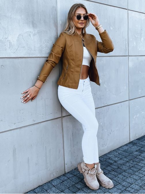 Dámská trendy koženková kamelová bunda Haute Couture