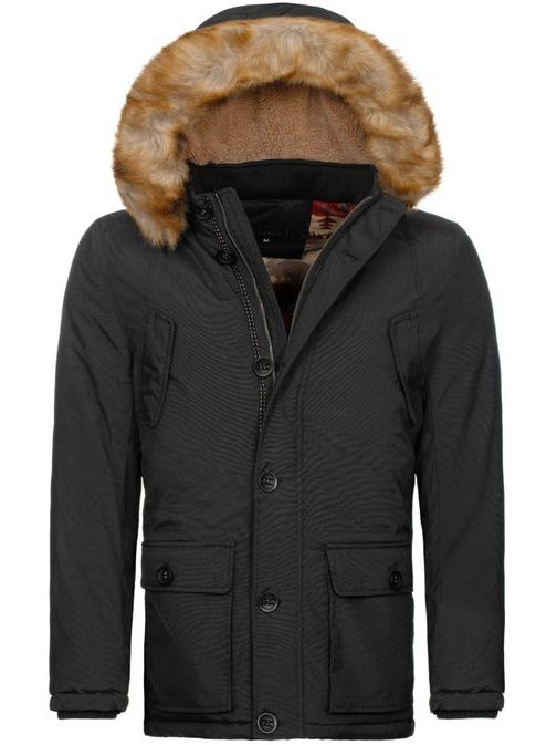 Zateplená zimní černá bunda s kapucí J.STYLE 3065