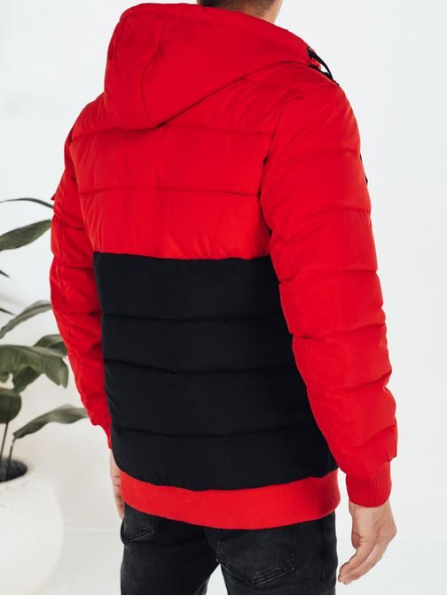 Pánská zimní bunda s kapucí v červené a černé barvě