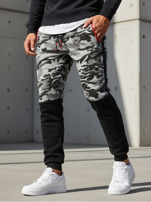 Šedé trendy maskáčové tepláky