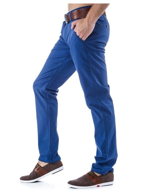 Dlouhé pánské kalhoty azurové barvy